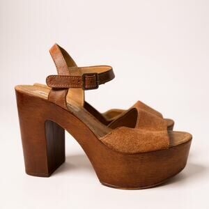 Steve Madden Lulla Chestnut Suede Leather Platform Sandals 7